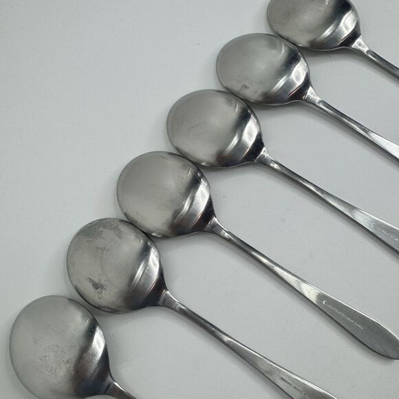 Cooper Bros. Stainless England QUEEN ANNE Set of 6 Place Oval Soup Spoons Gumbo - Picture 3 of 5